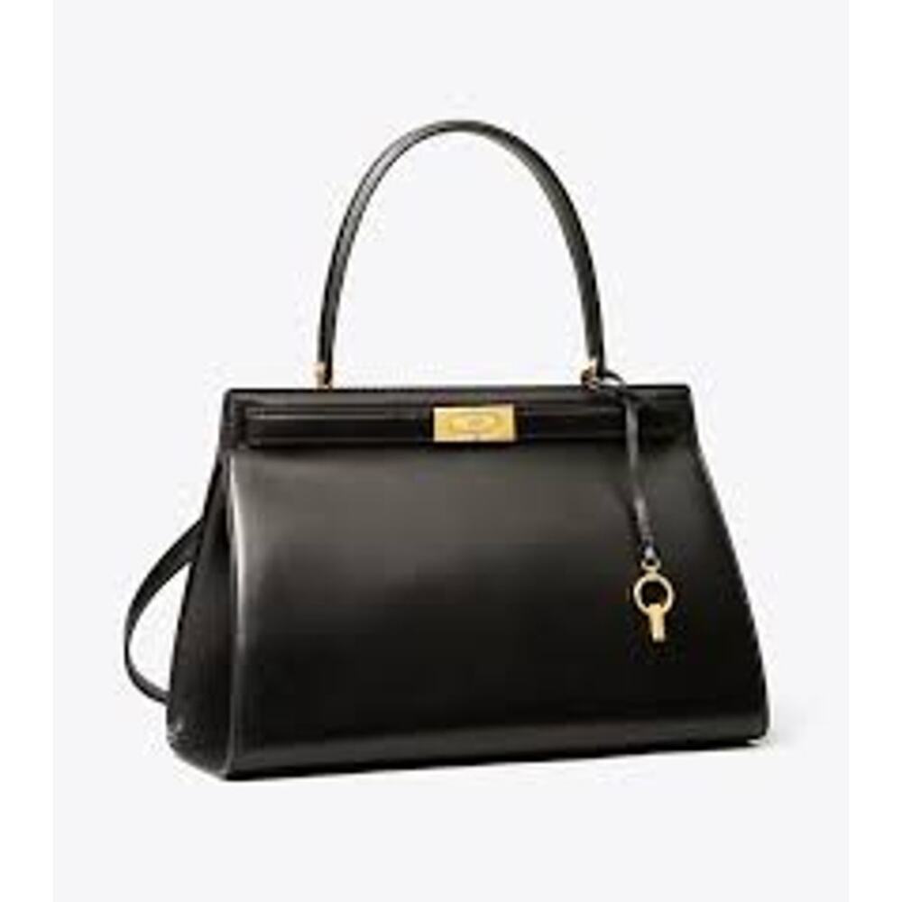 TORY BURCH Lee Radziwill Purse Lock and Key Hardware Black Leather Satchel Bag